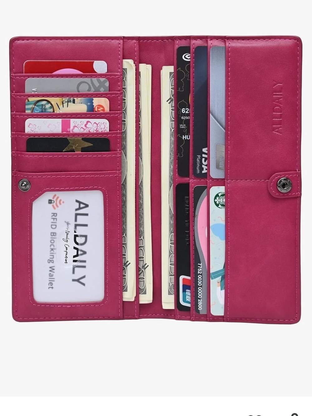 Slim RFID blocking Wallet in Raspberry Pink - Picture 6 of 16